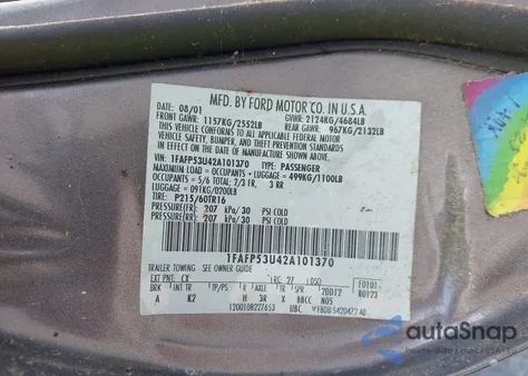 2002 Ford Taurus Se z USA, uszkodzony, nr VIN 1FAFP53U42A101370